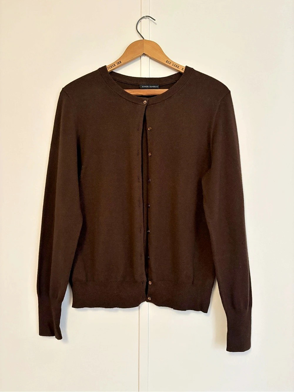 Banana Republic Silk Cashmere Blend Crew Neck Cardigan Brown Medium